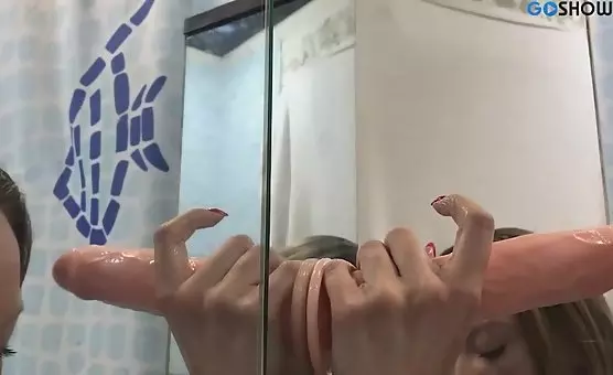 Wild Dildo Fling Under Wet Shower